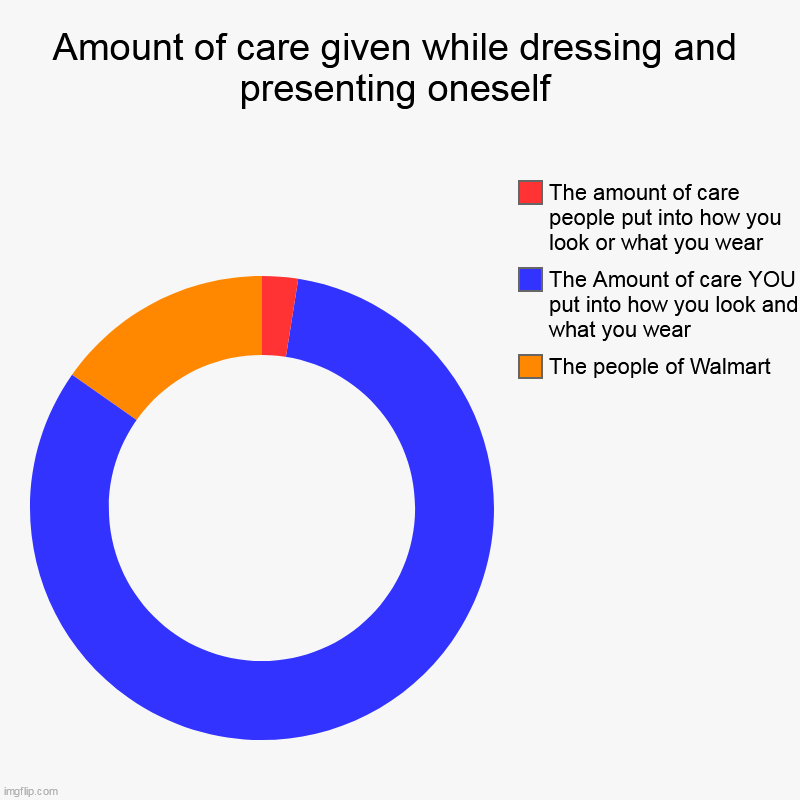 Sientific graf | Amount of care given while dressing and presenting oneself | The people of Walmart, The Amount of care YOU put into how you look and what yo | image tagged in charts,donut charts | made w/ Imgflip chart maker