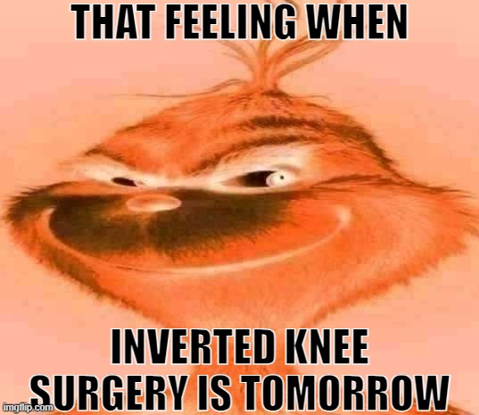 Inverted knee surgery | THAT FEELING WHEN; INVERTED KNEE SURGERY IS TOMORROW | image tagged in inverted knee surgery | made w/ Imgflip meme maker