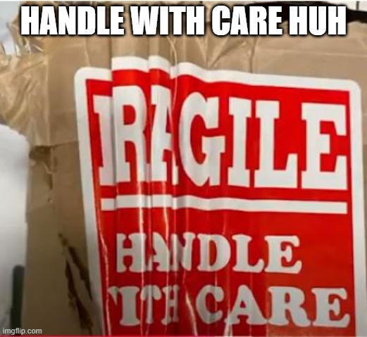 Fragile, Nah | HANDLE WITH CARE HUH | image tagged in you had one job | made w/ Imgflip meme maker