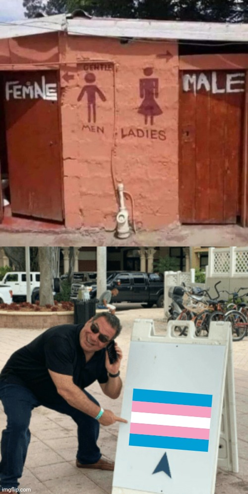 Would love to go to both restrooms | image tagged in phil swift pointing at sign,gender,you had one job,memes,restrooms,restroom | made w/ Imgflip meme maker