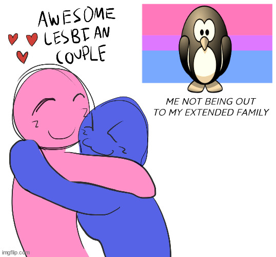 Help | ME NOT BEING OUT TO MY EXTENDED FAMILY | image tagged in awesome lesbian couple | made w/ Imgflip meme maker