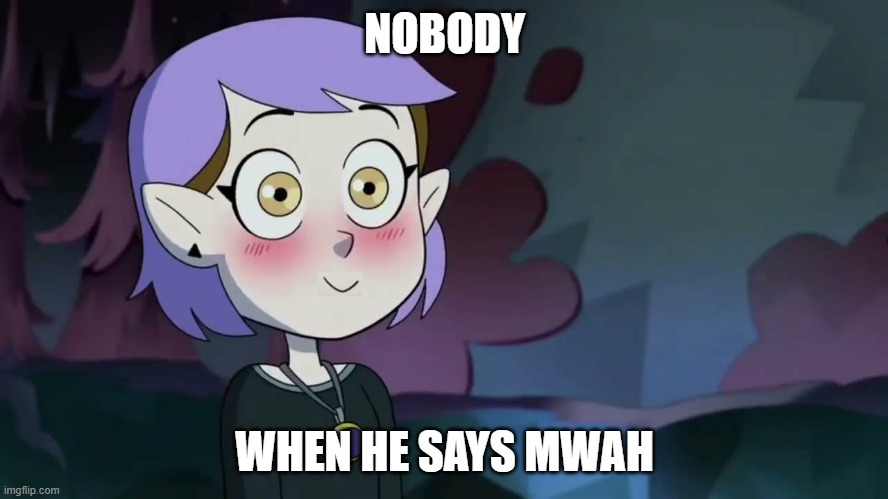 The Owl House Amity Blight blushing | NOBODY; WHEN HE SAYS MWAH | image tagged in the owl house amity blight blushing | made w/ Imgflip meme maker