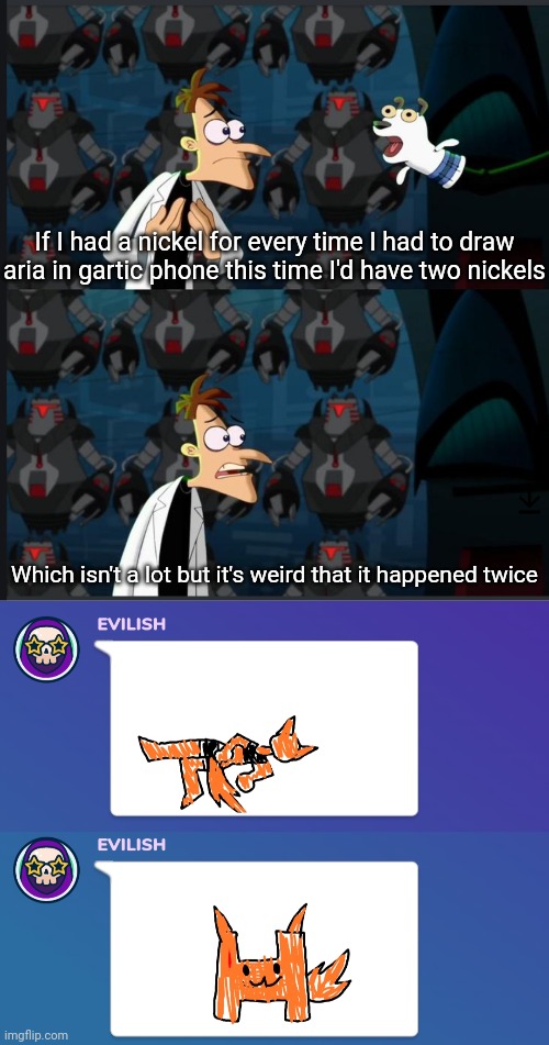 If I had a nickel for every time I had to draw aria in gartic phone this time I'd have two nickels; Which isn't a lot but it's weird that it happened twice | image tagged in 2 nickels | made w/ Imgflip meme maker