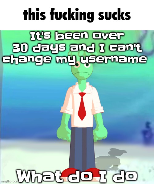 Sprite main | It's been over 30 days and I can't change my username; What do I do | image tagged in sprite main | made w/ Imgflip meme maker