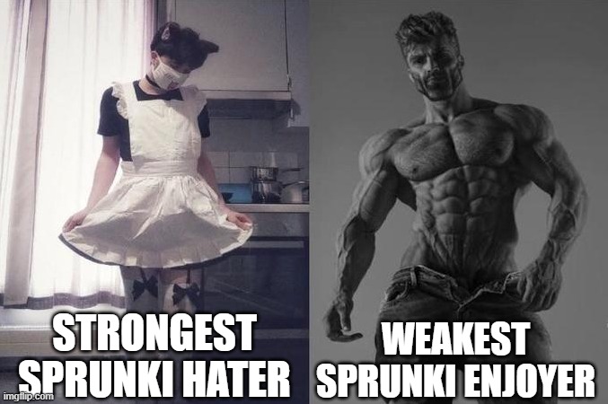 ? | STRONGEST SPRUNKI HATER; WEAKEST SPRUNKI ENJOYER | image tagged in strongest fan vs weakest fan | made w/ Imgflip meme maker