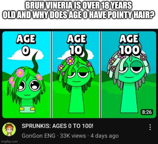 BRUH VINERIA IS OVER 18 YEARS OLD AND WHY DOES AGE 0 HAVE POINTY HAIR? | made w/ Imgflip meme maker