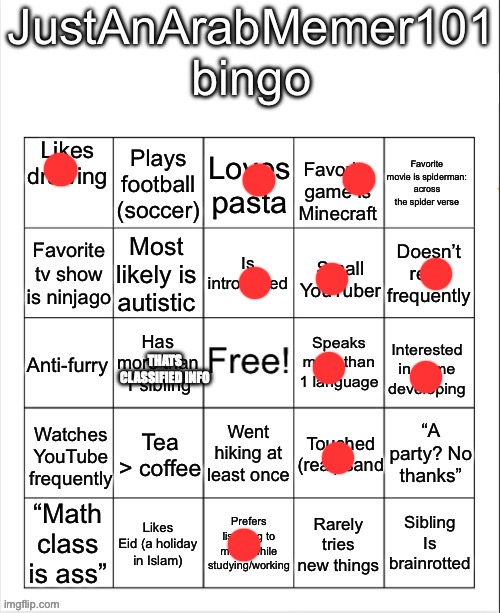 JustAnArabMemer101’s bingo | THATS CLASSIFIED INFO | image tagged in justanarabmemer101 s bingo | made w/ Imgflip meme maker