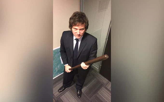 Javier Milei with a Baseball Bat Blank Meme Template