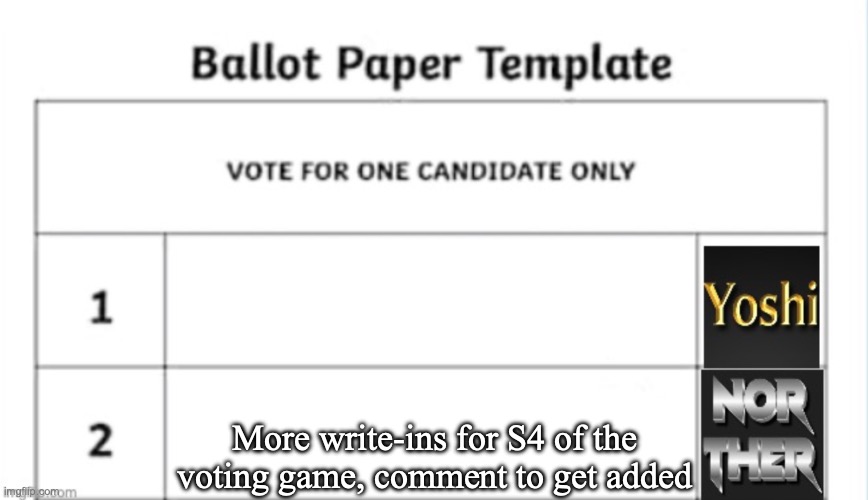 Yoshi x Norther shared temp | More write-ins for S4 of the voting game, comment to get added | image tagged in yoshi x norther shared temp | made w/ Imgflip meme maker