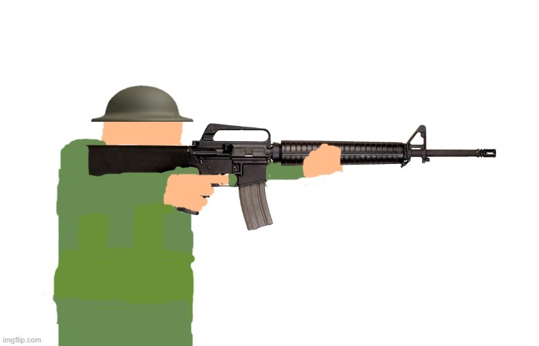 Drawing of a British Soldier Aiming a Colt 715(Drawed from ImgFlip Draw/Paint) | image tagged in drawing,sketch,military,m16,soldier,oc | made w/ Imgflip meme maker