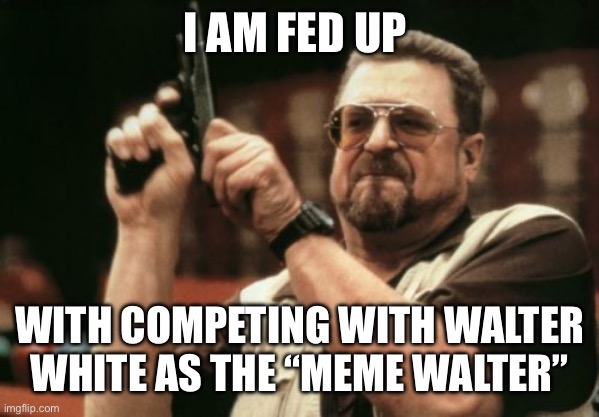 I am the real Meme Walter | I AM FED UP; WITH COMPETING WITH WALTER WHITE AS THE “MEME WALTER” | image tagged in memes,am i the only one around here | made w/ Imgflip meme maker