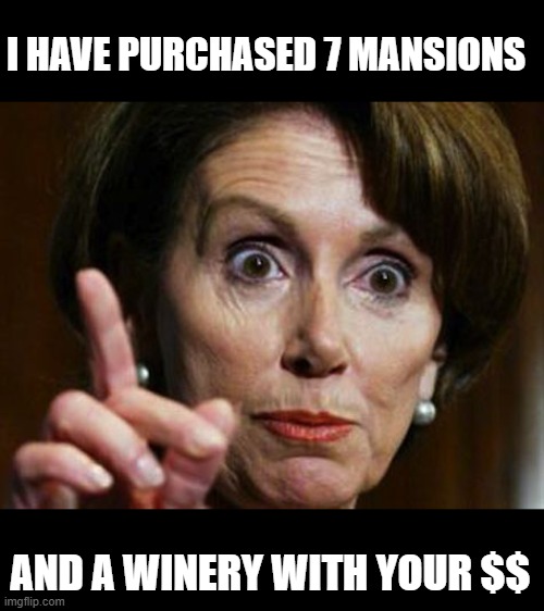 Nancy Pelosi No Spending Problem | I HAVE PURCHASED 7 MANSIONS AND A WINERY WITH YOUR $$ | image tagged in nancy pelosi no spending problem | made w/ Imgflip meme maker