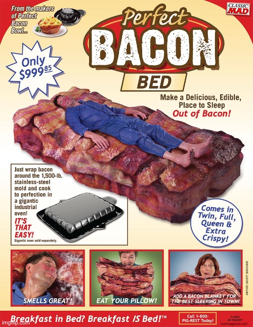 A mad ad parody! | image tagged in perfect bacon bed | made w/ Imgflip meme maker