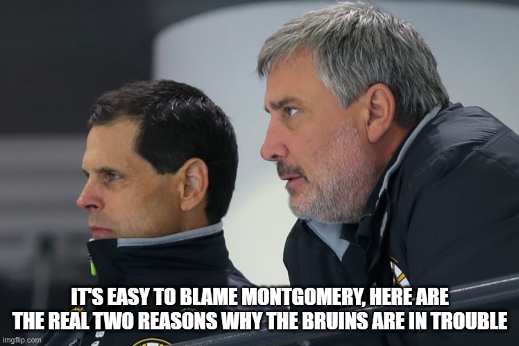 Easy to blame the coach | IT'S EASY TO BLAME MONTGOMERY, HERE ARE THE REAL TWO REASONS WHY THE BRUINS ARE IN TROUBLE | image tagged in boston,hockey,ice hockey | made w/ Imgflip meme maker