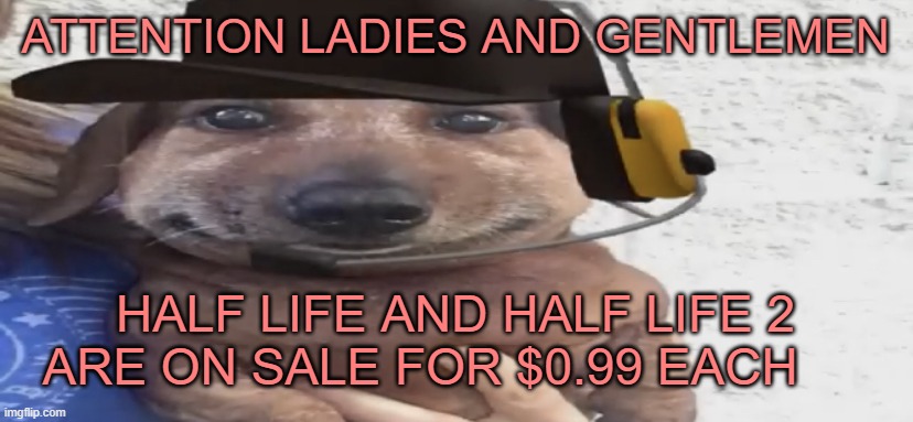 AND YOU CAN MOD HALF LIFE NOW | ATTENTION LADIES AND GENTLEMEN; HALF LIFE AND HALF LIFE 2 ARE ON SALE FOR $0.99 EACH | image tagged in chucklenuts | made w/ Imgflip meme maker