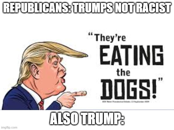 if it looks racist, acts racist, and says its racist its racist | REPUBLICANS: TRUMPS NOT RACIST; ALSO TRUMP: | image tagged in republicans,dumb,cats,political | made w/ Imgflip meme maker