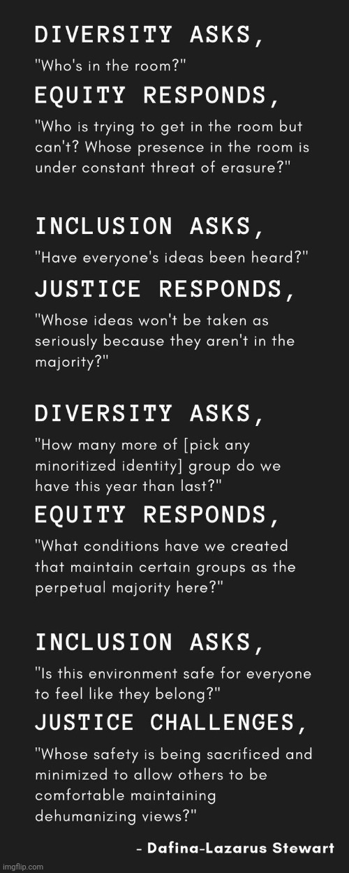 Not made by me | image tagged in diversity,equity,inclusion,justice,dafina-lazarus stewart | made w/ Imgflip meme maker