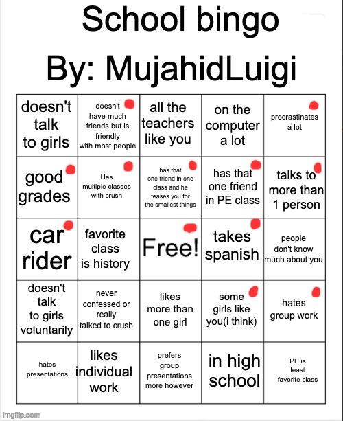 Here's Mine | image tagged in school bingo | made w/ Imgflip meme maker