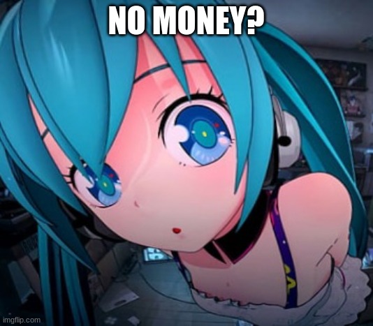 Miku Fisheye | NO MONEY? | image tagged in miku fisheye | made w/ Imgflip meme maker