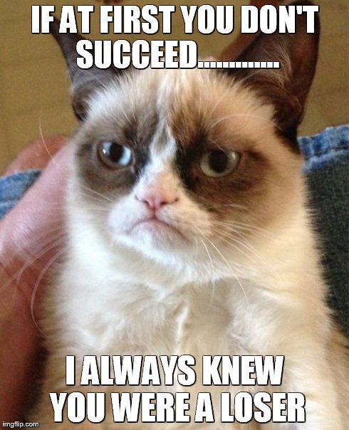 Grumpy cat Elena | IF AT FIRST YOU DON'T SUCCEED............. I ALWAYS KNEW YOU WERE A LOSER | image tagged in memes,grumpy cat | made w/ Imgflip meme maker