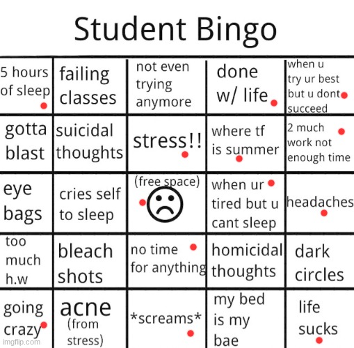 I'm in high school but screw it (pt.6 ugh I hate this time in life but still keep going | image tagged in student bingo | made w/ Imgflip meme maker