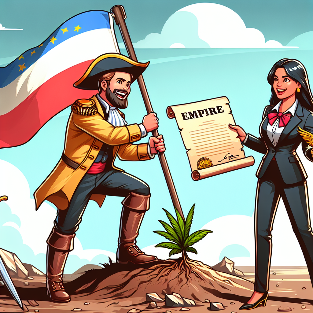 a cartoon of a colonizer holding a flag and planting it on a new Blank Meme Template