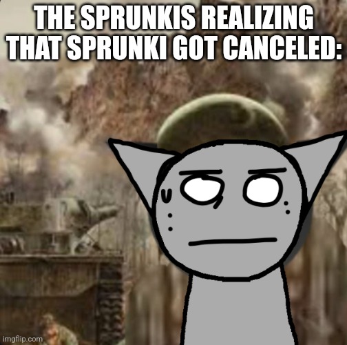 Same thing happened to Bambi's Purgatory over a year ago but it wasn't due to the same reason as Sprunki | THE SPRUNKIS REALIZING THAT SPRUNKI GOT CANCELED: | image tagged in 1000 yard stare | made w/ Imgflip meme maker