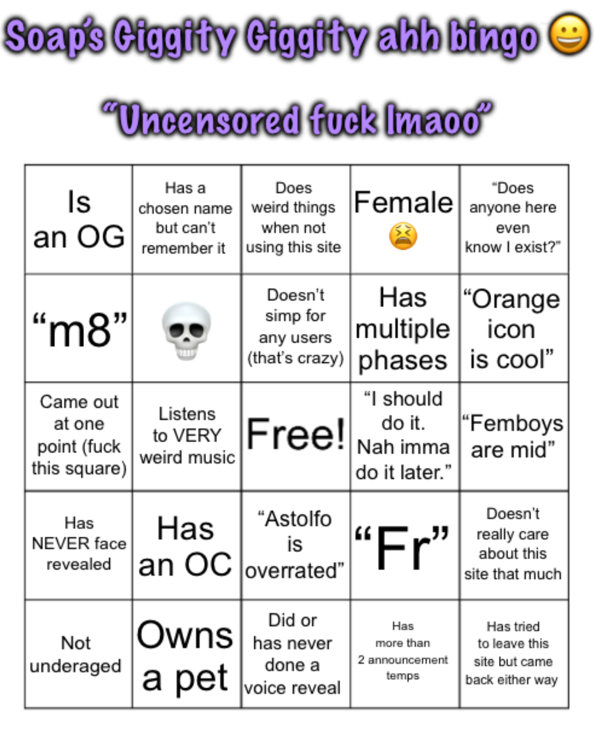 Soap’s Bingo Blank Meme Template