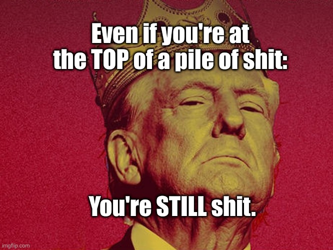 trump shit version | Even if you're at the TOP of a pile of shit:; You're STILL shit. | image tagged in trump,maga,magat | made w/ Imgflip meme maker