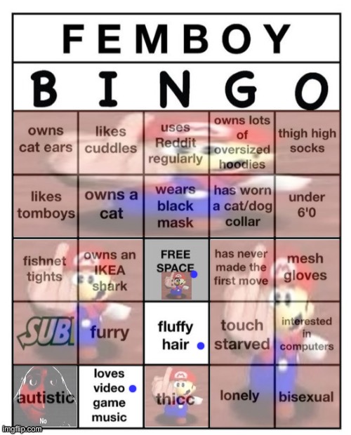 N o | image tagged in femboy bingo | made w/ Imgflip meme maker