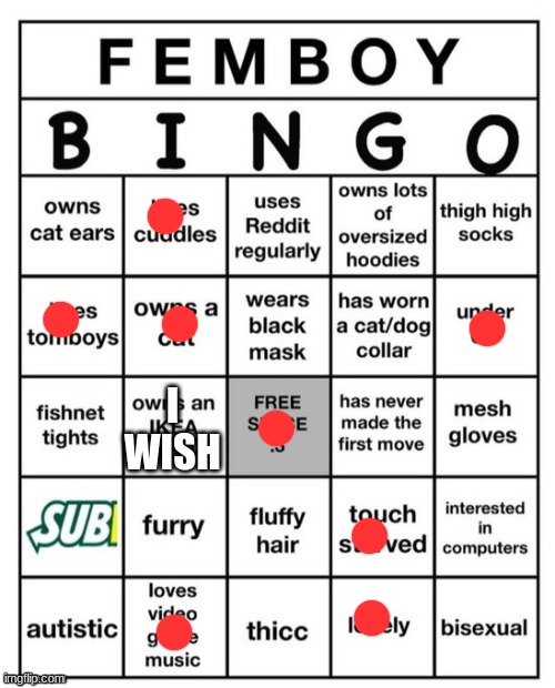 not a femboy. phew. | I WISH | image tagged in femboy bingo | made w/ Imgflip meme maker