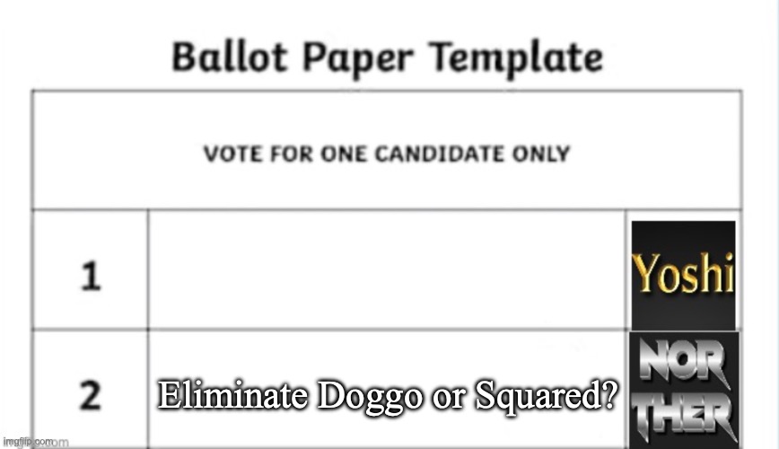 Yoshi x Norther shared temp | Eliminate Doggo or Squared? | image tagged in yoshi x norther shared temp,voting game s3 | made w/ Imgflip meme maker