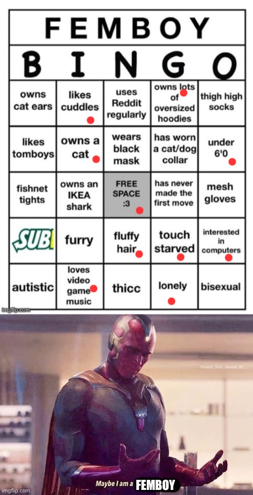 Well shit ig | FEMBOY | image tagged in femboy bingo,maybe i am a monster blank | made w/ Imgflip meme maker