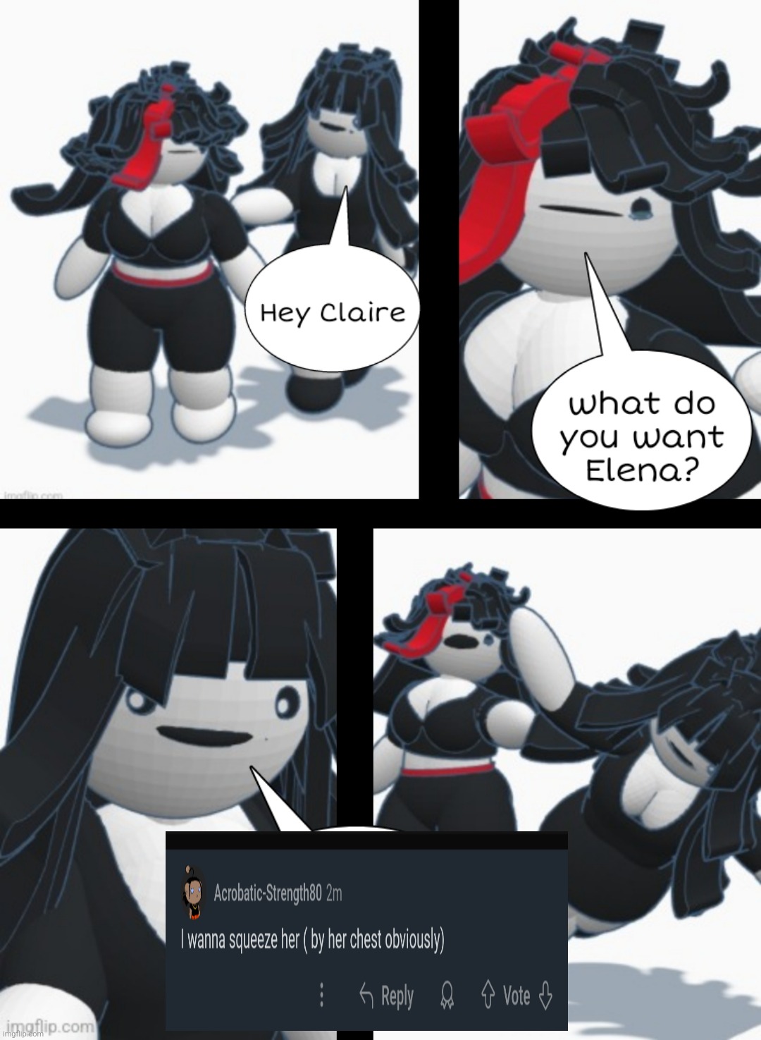 (comment on a reddit post about Claire) | image tagged in claire shoving elena | made w/ Imgflip meme maker