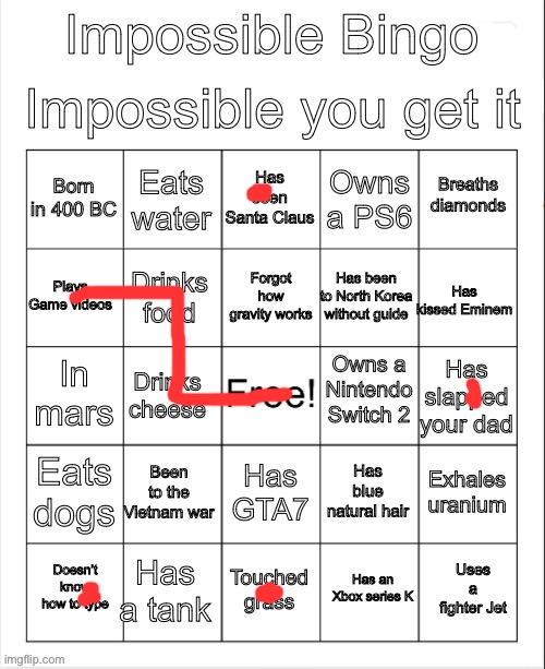 Impossible bingo | image tagged in impossible bingo | made w/ Imgflip meme maker