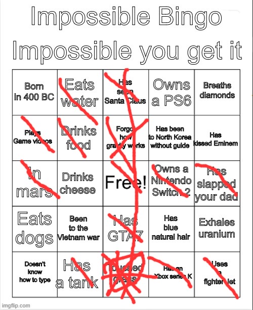 Impossible bingo | image tagged in impossible bingo | made w/ Imgflip meme maker