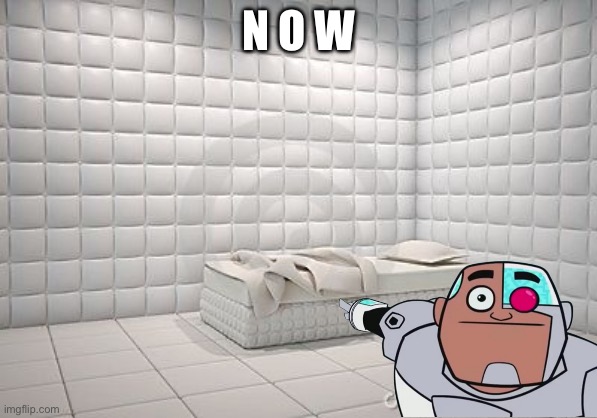 N O W | image tagged in insane asylum pillow room | made w/ Imgflip meme maker