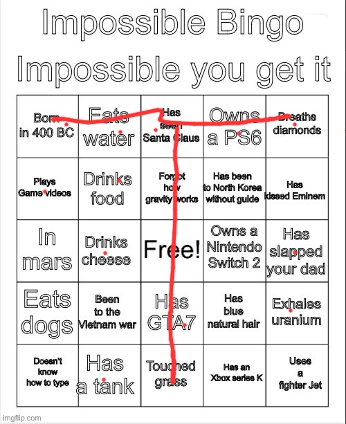 I love GTA7 for my PS6. | image tagged in impossible bingo | made w/ Imgflip meme maker