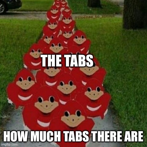 THE TABS HOW MUCH TABS THERE ARE | image tagged in ugandan knuckles army | made w/ Imgflip meme maker