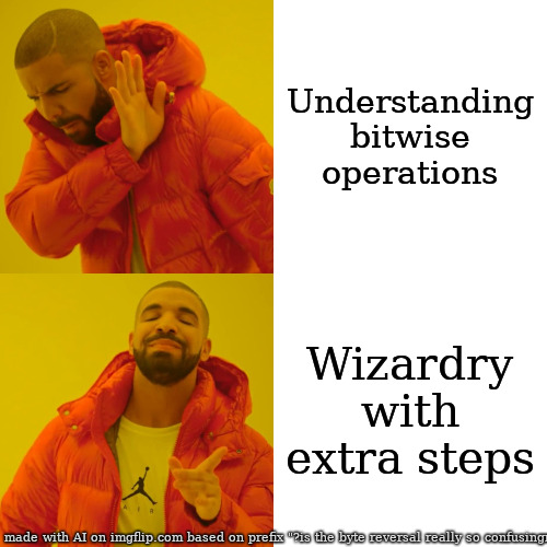 is the byte reversal really so confusingngsifuon c | Understanding bitwise operations; Wizardry with extra steps | image tagged in memes,drake hotline bling | made w/ Imgflip meme maker