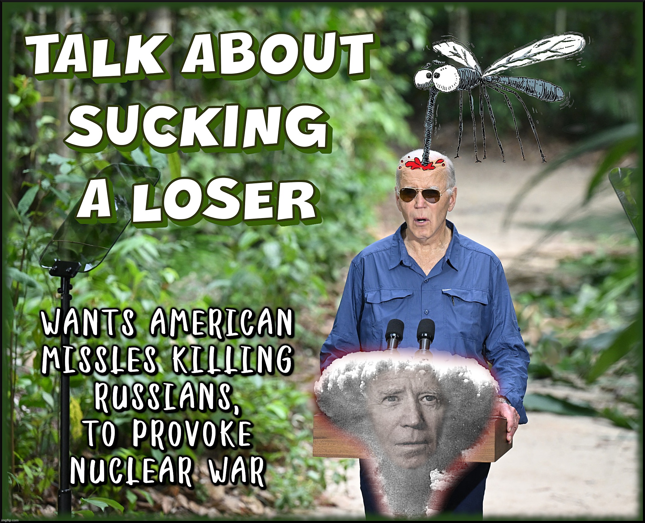 SUCKING LOSER | TALK ABOUT SUCKING A LOSER
BIDEN WANTS AMERICAN MISSLES KILLING
RUSSIANS, TO PROVOKE NUCLEAR WAR BLINKEN | image tagged in joe biden,missles,russia,nuclear war,sucker,loser | made w/ Imgflip meme maker