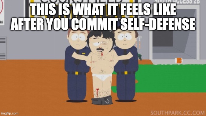 Self defense | THIS IS WHAT IT FEELS LIKE AFTER YOU COMMIT SELF-DEFENSE | image tagged in randy marsh america | made w/ Imgflip meme maker