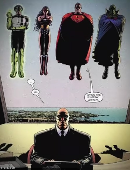 credit to dc(luthor is cooked beyond compare) | image tagged in dc,lex luthor,superman,wonder woman,green lantern,martian man hunter | made w/ Imgflip meme maker