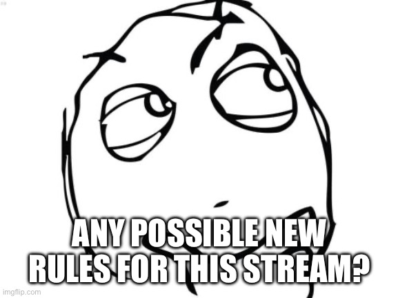 Question Rage Face | ANY POSSIBLE NEW RULES FOR THIS STREAM? | image tagged in memes,question rage face | made w/ Imgflip meme maker