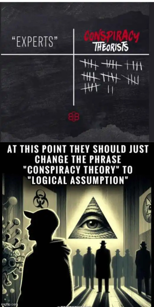 Logical assumptions | image tagged in conspiracy theory,running out of,most have come true | made w/ Imgflip meme maker