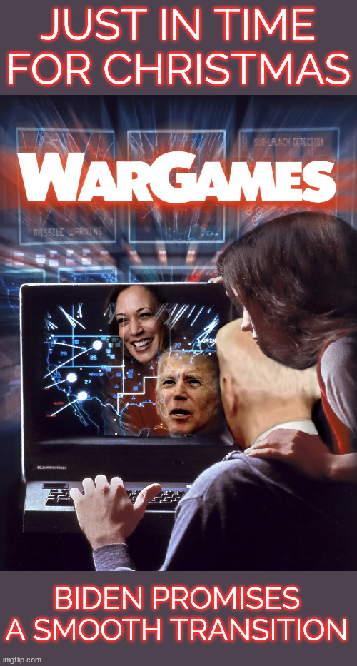Just in time for Christmas | JUST IN TIME FOR CHRISTMAS; BIDEN PROMISES A SMOOTH TRANSITION | image tagged in biden promises smooth transition,translation,here comes wwiii | made w/ Imgflip meme maker