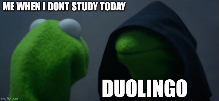 doulingoh | ME WHEN I DONT STUDY TODAY; DUOLINGO | image tagged in memes,evil kermit | made w/ Imgflip meme maker