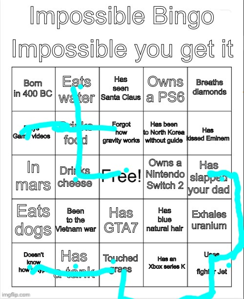 Impossible bingo | image tagged in impossible bingo | made w/ Imgflip meme maker