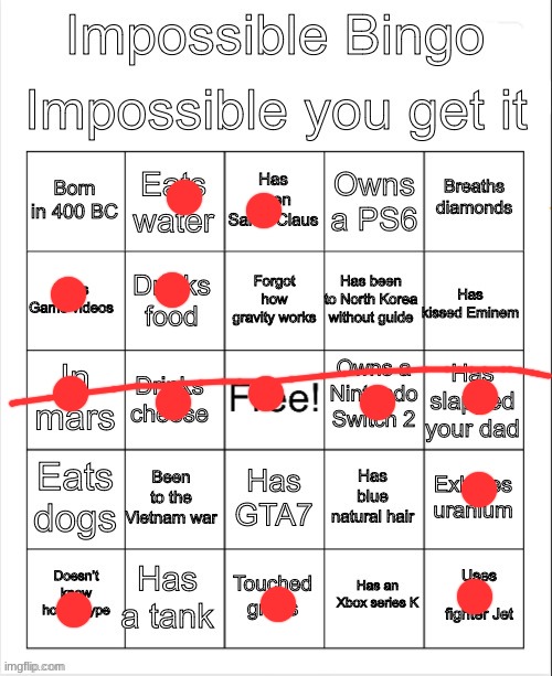 I have infact met your father and slapped his hand in a thing called a "high five" | image tagged in impossible bingo | made w/ Imgflip meme maker