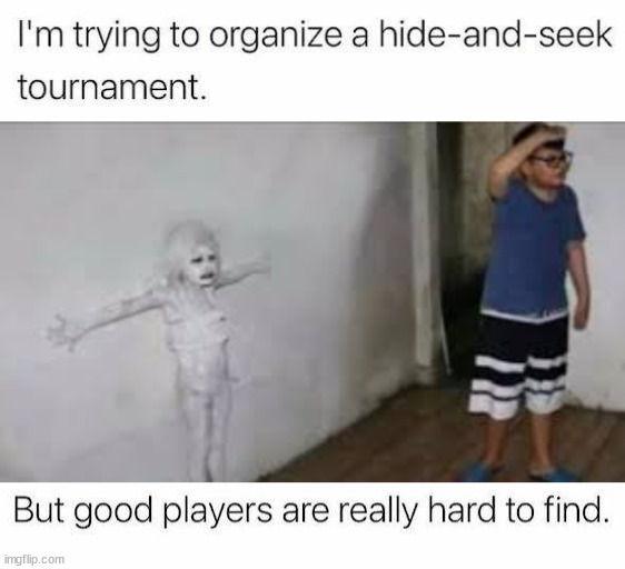 Can't find players | image tagged in girl blends into wall,eyeroll | made w/ Imgflip meme maker